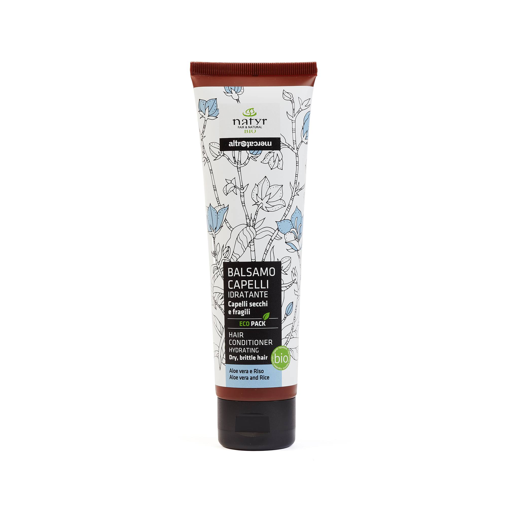 Balsamo capelli idratante bio con aloe vera e riso per capelli secchi e fragili - Linea Altromercato - Natyr