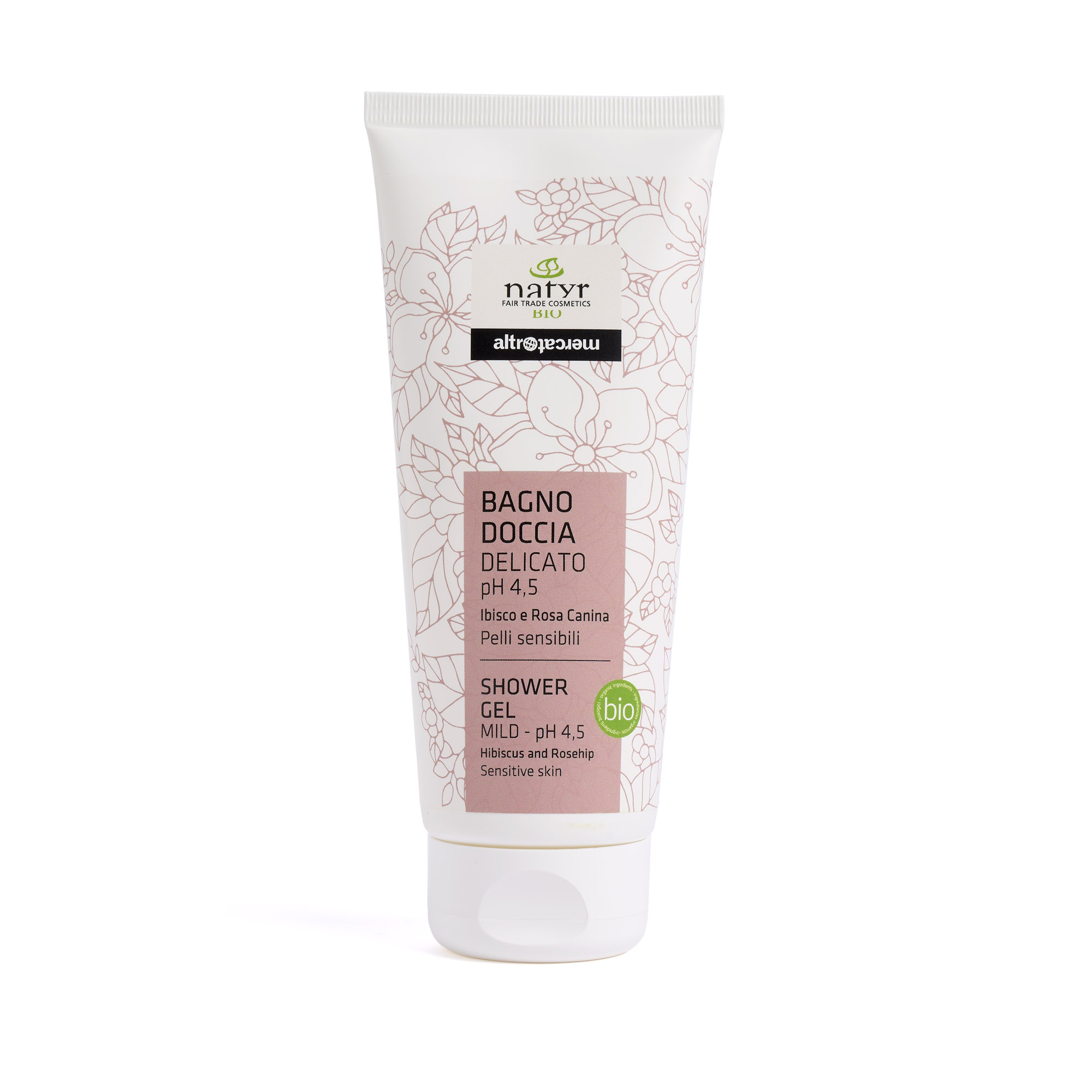 Bagnodoccia delicato ph 4.5 con ibisco e rosa canina bio - Linea Altromercato - Natyr