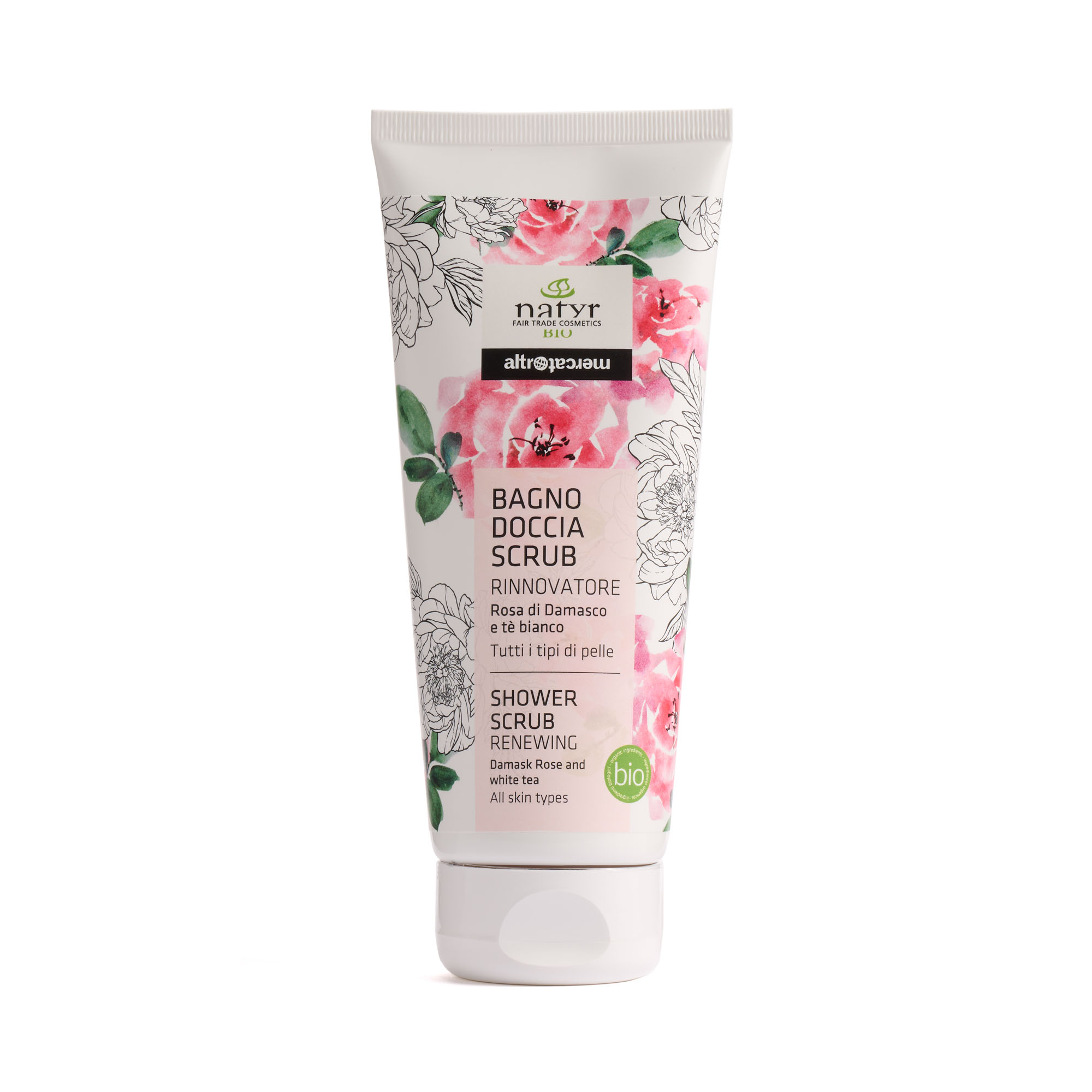 Bagnodoccia scrub Rosa di damasco e tè bianco bio - Lineaa Altromercato - Natyr